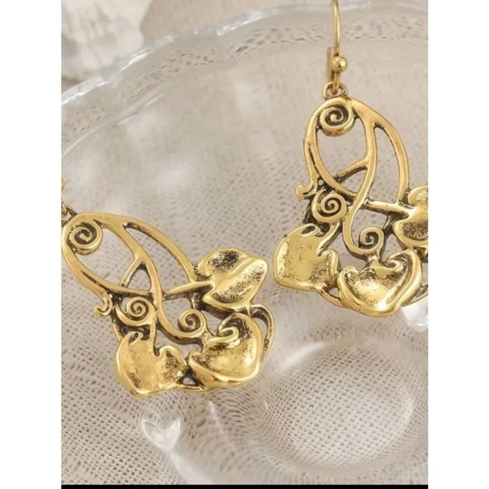 Gold Leaf Motif Drop Earrings - Elegant Women’s Jewelry